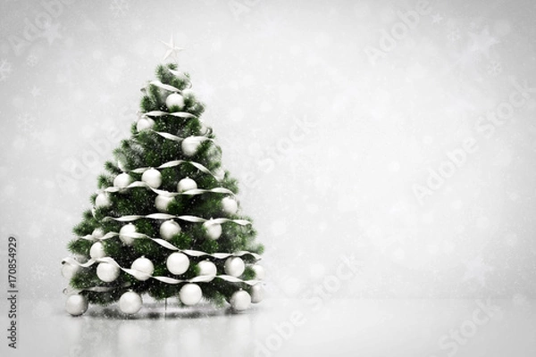 Obraz Christmas tree. Snowing and glitter background
