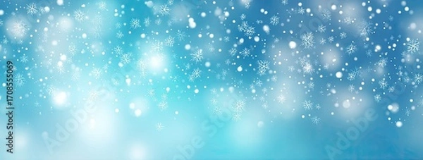 Fototapeta Light blue background with falling snowflakes