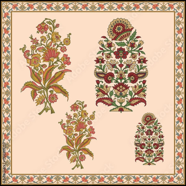 Fototapeta mughal motif  color full paisley flower leaf bunch 