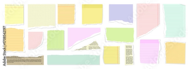 Fototapeta multi colored ripped block grid and rulled paper pages torn blocks
