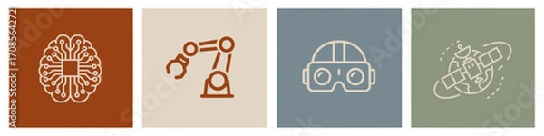 Fototapeta Modern Digital Innovation Concepts Artificial Intelligence, Robotics, Virtual Reality, and Global Connectivity Icons