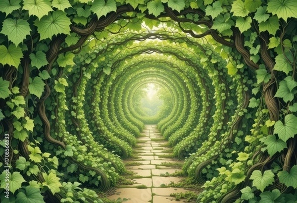 Fototapeta Intricate botanical illustration showcasing a labyrinth of intertwining grape vines, creating a sense of mystery and wonder.