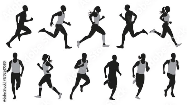Obraz Vector Illustration of Fitness and Gym Activity Silhouettes Art Vector Design AI EPS PNG