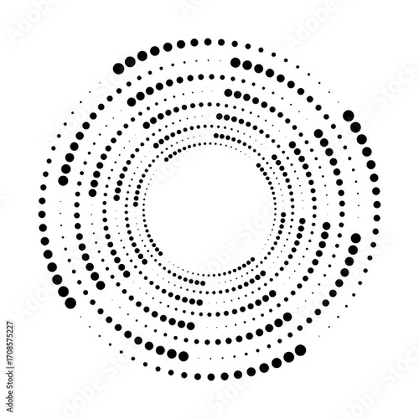 Fototapeta Radial speed Lines in circle form for comic books. Design element for frame, logo, tattoo, web pages, prints, posters, template, background. Set of black thick halftone dotted speed lines. Vector.