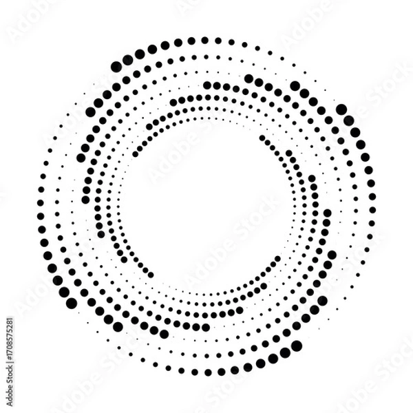 Fototapeta Radial speed Lines in circle form for comic books. Design element for frame, logo, tattoo, web pages, prints, posters, template, background. Set of black thick halftone dotted speed lines. Vector.