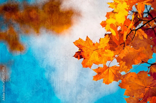 Fototapeta Grunge artistic background with autumn leaves. Perfect vintage fall texture.
