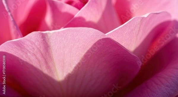 Fototapeta Close-up view of delicate pink rose petals. Soft, textured petals overlap in intricate patterns