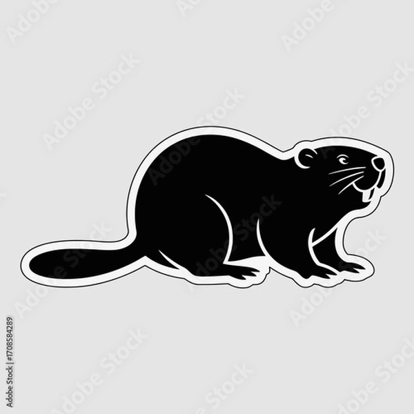 Obraz Black silhouette of a beaver with a white outline on a light gray background