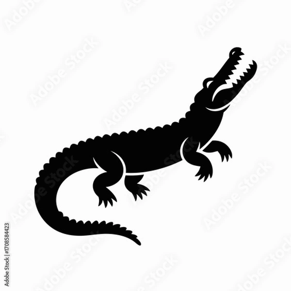 Fototapeta Silhouette of an alligator with its mouth open and teeth bared