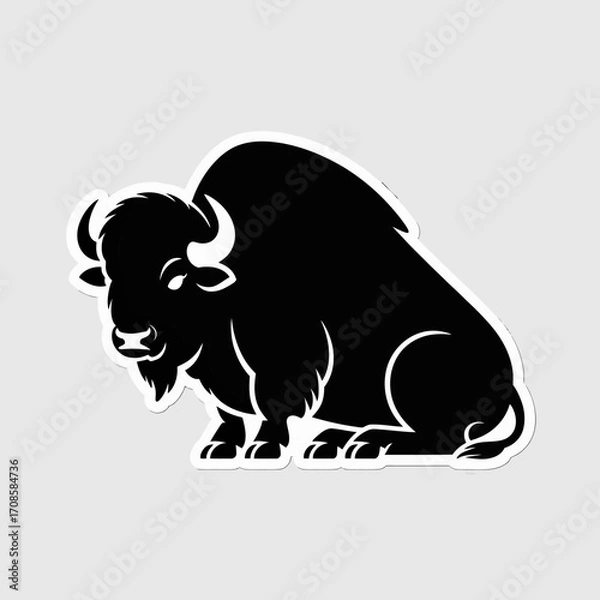 Obraz Silhouette of a powerful bison sitting on a plain background