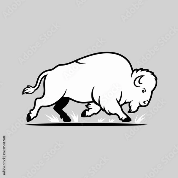 Fototapeta Stylized illustration of a running bison in black and white