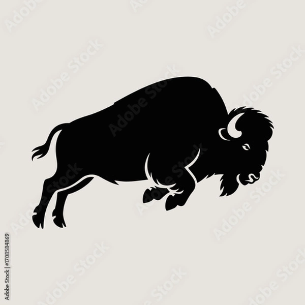 Obraz Silhouette of a charging bison in profile against a light background