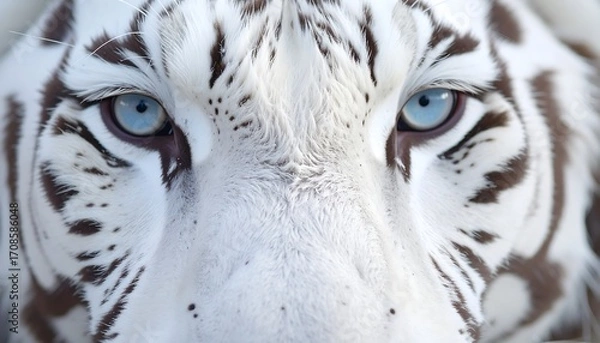 Obraz Intense close-up of a white tiger's face highlighting its piercing blue eyes