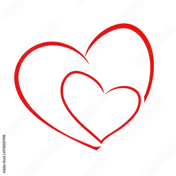 Fototapeta Two intertwined red hearts in a minimalist design for love and romance themes