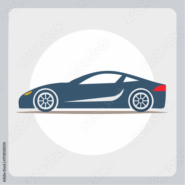 Fototapeta Stylized illustration of a dark blue sports car against a neutral background in a minimalist style