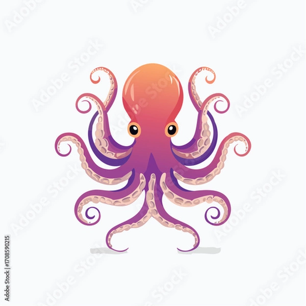 Fototapeta Vibrant Cartoon Octopus Illustration with Graceful Tentacles and Animated Expression