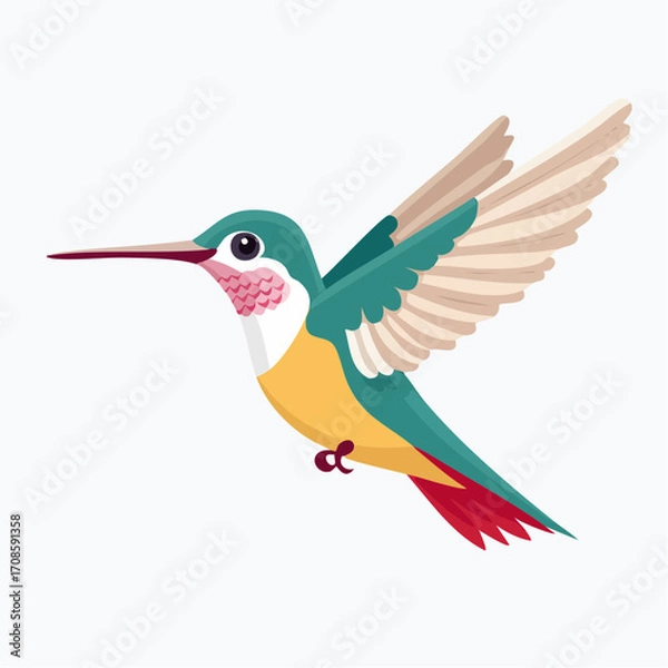 Fototapeta Vibrant illustration of a hummingbird in flight, showcasing its colorful plumage