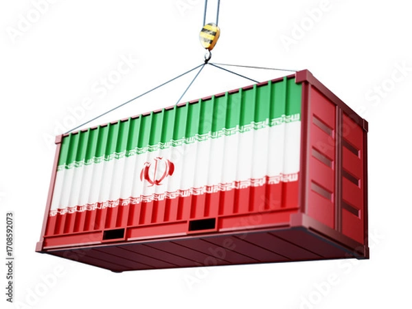 Fototapeta Cargo container with flag of Iran on transparent background. 3D illustration