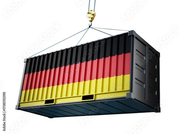 Fototapeta Cargo container with flag of Germany on transparent background. 3D illustration