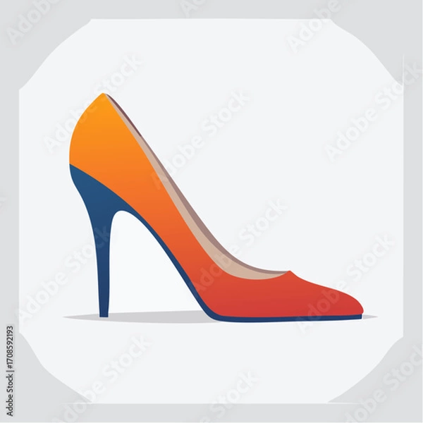 Fototapeta Vibrant Illustration of an Orange, Red, and Blue High-Heeled Pump on a White Background