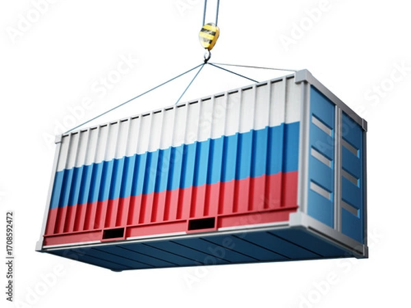 Fototapeta Cargo container with flag of Russia on transparent background. 3D illustration