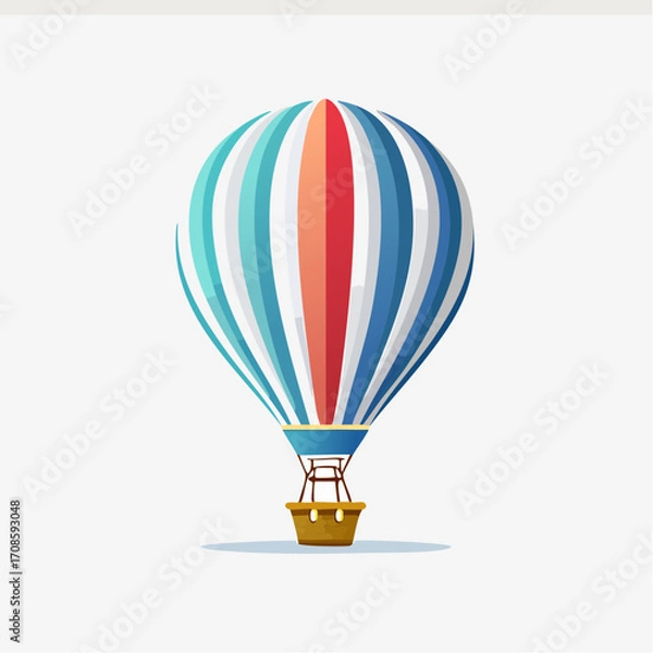 Fototapeta Vibrant striped hot air balloon soaring against a pristine white background for artistic applications
