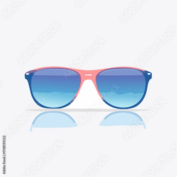 Fototapeta Vibrant sunglasses with a pink frame and blue lenses, stylish and reflective accessory