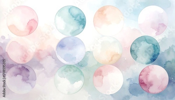 Obraz Abstract background of watercolor circles in pastel hues on a blurred, soft canvas