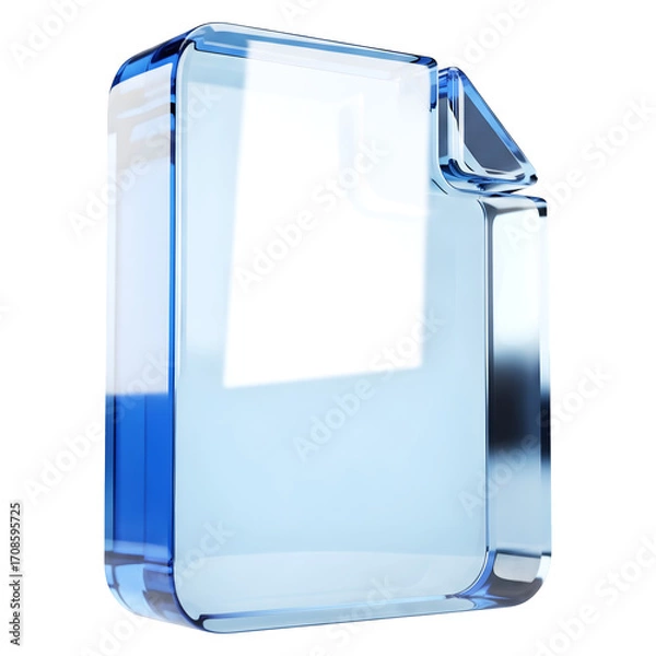 Fototapeta 3D Rendering of Blue Glass File Icon, Document Symbol, Transparent Design, Cristal Page Element, Text Illustration, Data Sheet