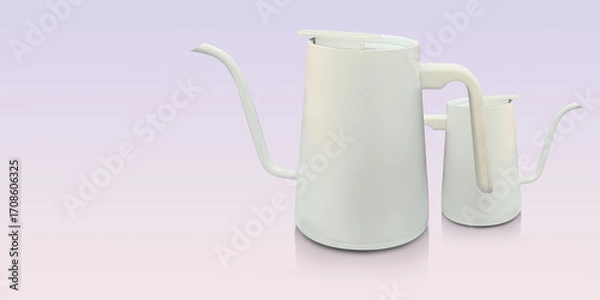 Fototapeta side view white electric kettle and side view small white electric kettle on purple background, technology, object, electric , copy space