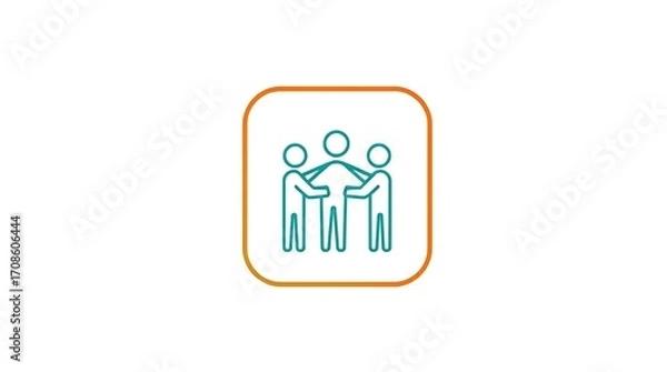Fototapeta Teamwork Outline Icon in Gradient Orange Square: Group Collaboration and Support Illustration on White Background                                     