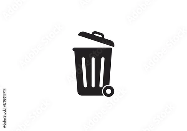 Fototapeta Simple black trash can icon with lid open, perfect for waste management and recycling concepts.