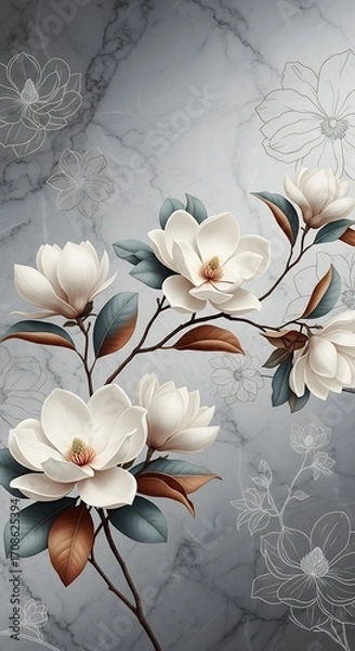 Fototapeta Elegant Magnolia Flowers on Marble Background Floral Design for Website or Print