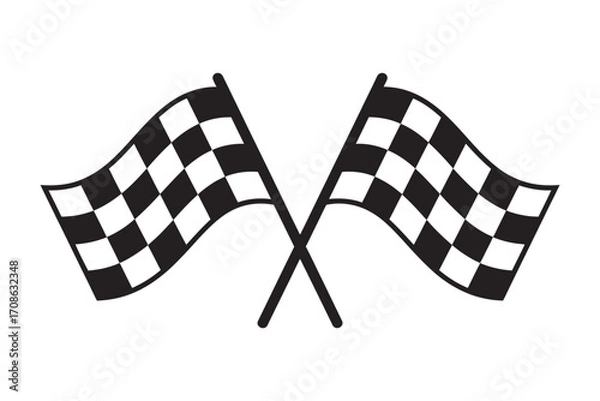 Fototapeta Vector graphic of two crossed black and white checkered flags. Symbol of the finish line, victory, and speed in motorsports and auto racing competitions 