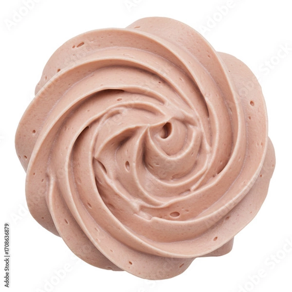 Fototapeta Pink whipped cream swirl in the form of a decorative rosette on a transparent background, isolate