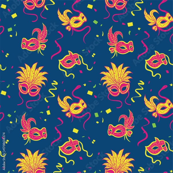 Obraz Masquerade ball party vector illustration seamless pattern