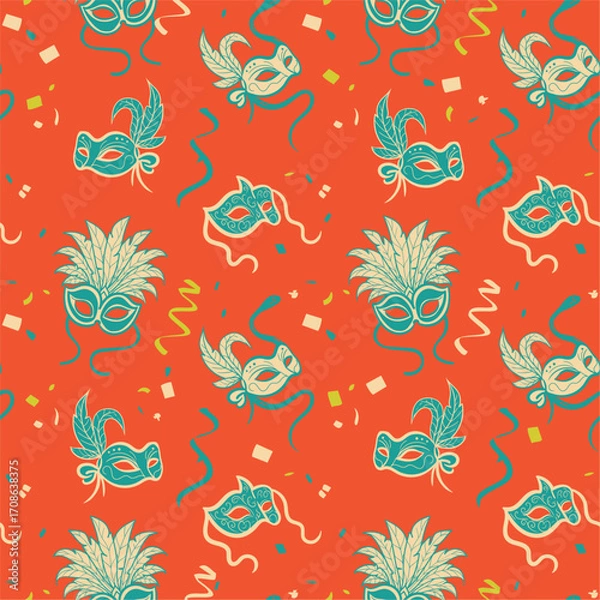 Obraz Masquerade ball party vector illustration seamless pattern