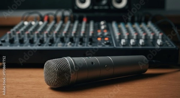Fototapeta Studio microphone on a mixing console