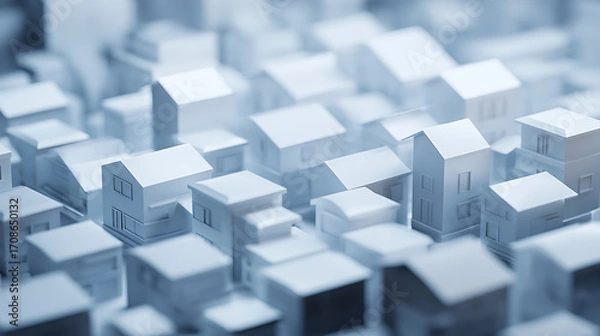 Obraz Miniature model of a residential neighborhood with white houses in a dense urban layout