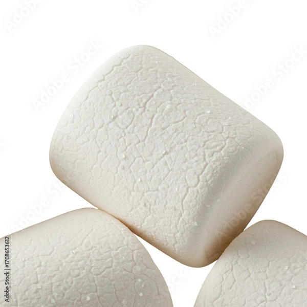 Fototapeta Close-up of a white marshmallow stacked on a transparent background, isolate