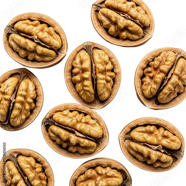 Fototapeta Whole walnuts on a transparent background close-up, isolate