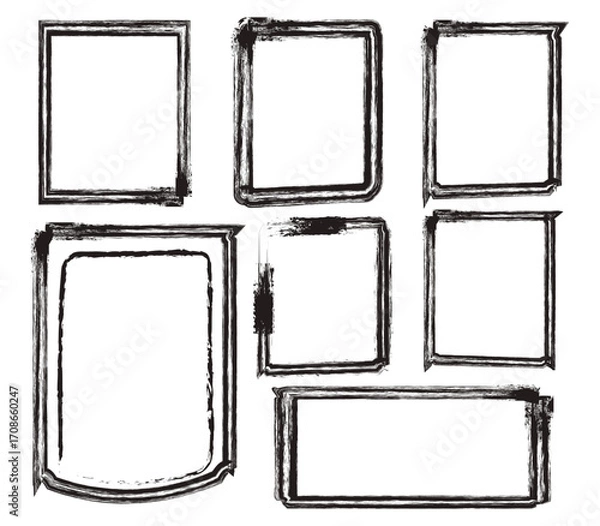 Fototapeta Black Grunge Frames Border Set Isolated on White Background