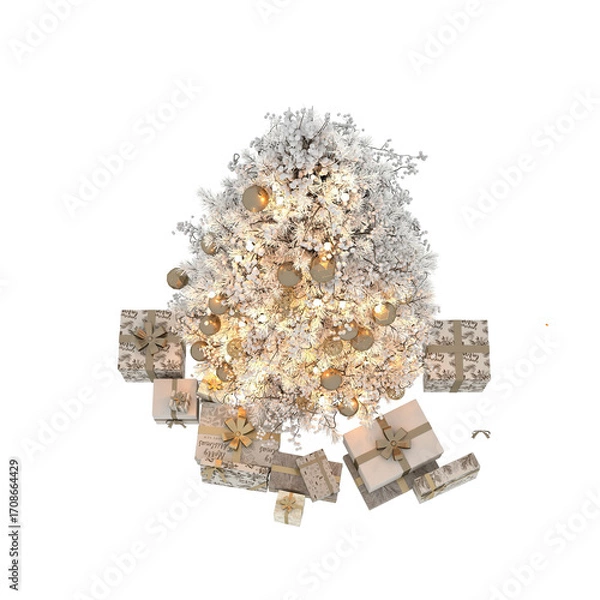 Fototapeta Christmas tree and gift boxes, decor 3d render