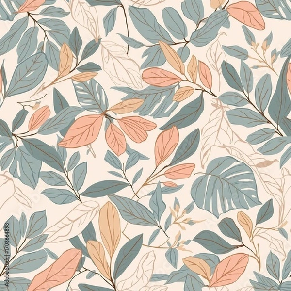 Fototapeta Botanical seamless pattern with leaves