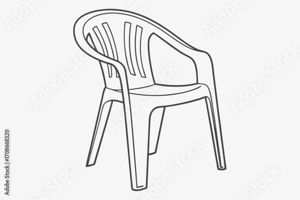 Fototapeta Outline Drawing of a Plastic Armchair with Slatted Back and Arms Keywords: armchair, outline, drawing