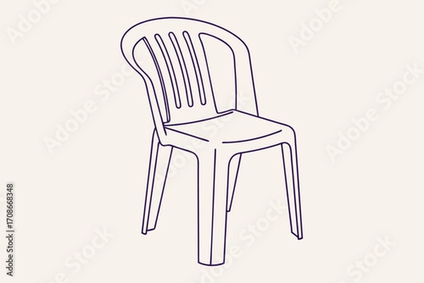 Fototapeta Outline Drawing of a Plastic Stackable Chair with Slatted Back Keywords: chair, outline, drawing, plastic