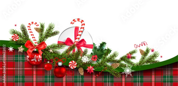 Fototapeta Gift boxes on tartan border