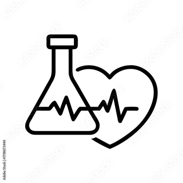 Fototapeta Laboratory flask and heart line illustrating health concepts  
