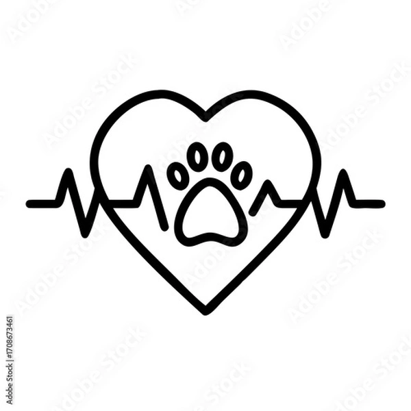 Fototapeta Heartbeat line symbol with paw print inside heart shape  