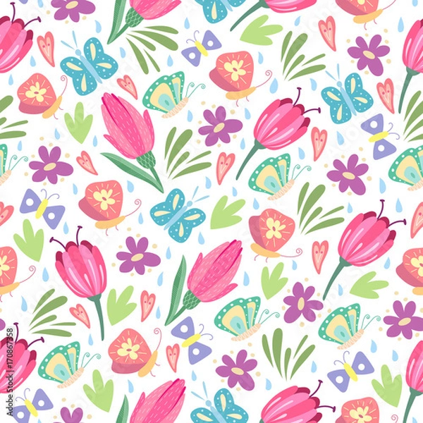 Obraz Seamless pattern with flowers in doodle style